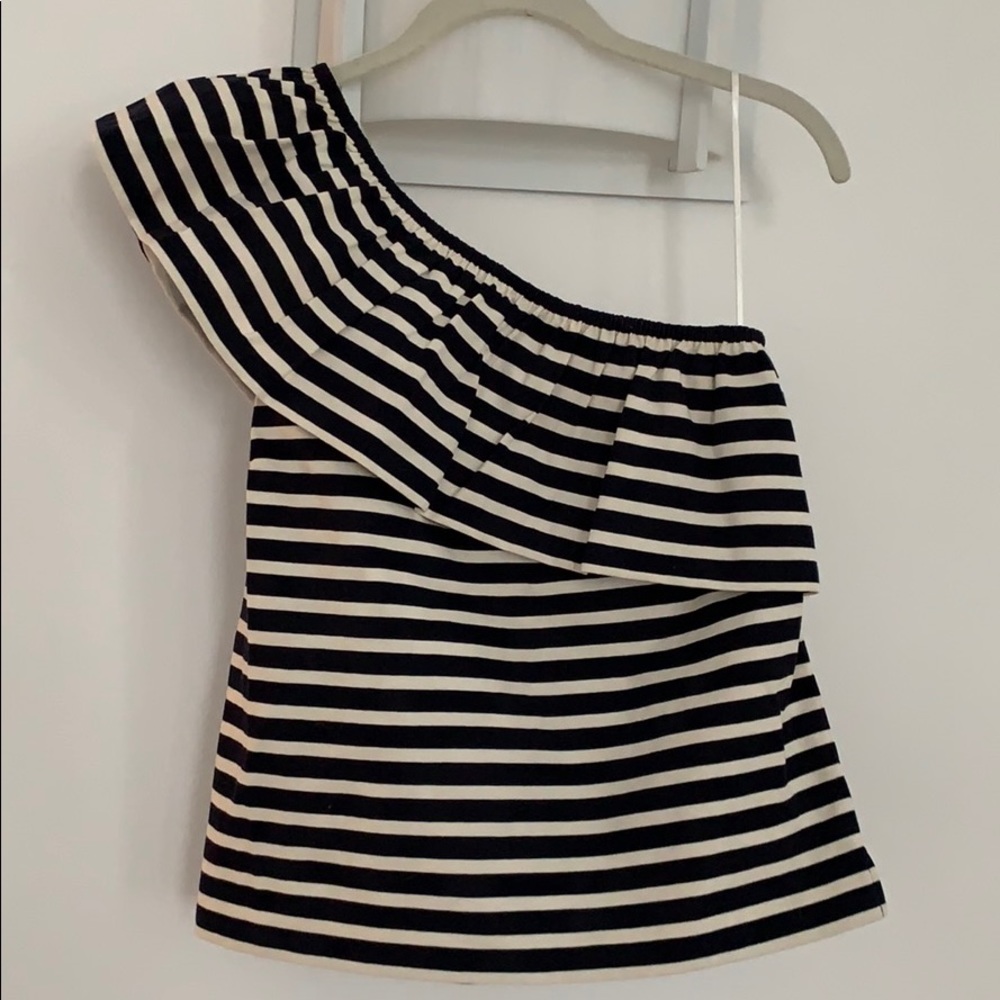 Striped One Shoulder J Crew Top
